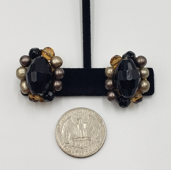 Vintage DeMario Jewelry Set MCM Black Tan Gold Pearl - Picture 15 of 16